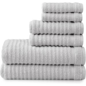 imageMartha Stewart Egyptian Cotton Bath Towels Set  6 Piece 2 Bath Towels  2 Hand Towels  2 Washcloths Absorbent Bathroom Towels Bathroom Essentials ButterTextured Light Gray