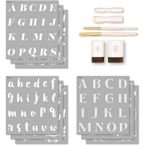 imageMartha Stewart Flora and Fauna Stencils Stamps and Tools Kit 13 pcModern Fonts