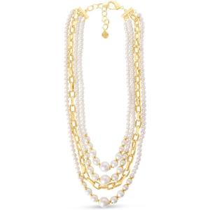 imageMartha Stewart Four Strand Pearl and Chain Necklace In Gold Long For Women