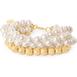 imageMartha Stewart Four Strand Pearl and Gold Ball Bracelet 7 Inches For Women