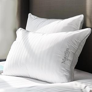 imageMartha Stewart Hotel Collection Pillow 500 Thread Count Damask Stripe Embroidered Feathers Soft Hypoallergenic 100 Cotton Queen Size Set of 2White