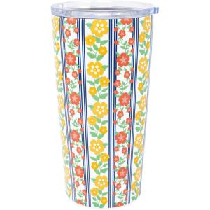 imageMartha Stewart Insulated Coffee Tumbler 16 Ounce Stainless Steel Travel Mug with Lid DoubleWall Design for Hot or Cold Beverages Floral Stripe