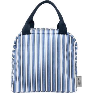 imageMartha Stewart Insulated Lunch Box for Women Spacious Lunch Tote 11quot x 65quot x 135quot Comfortable Carrying Straps ampamp Storage Pocket Deep Ultramarine Stripe
