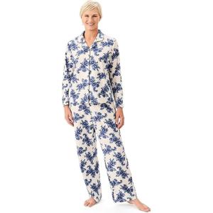 imageMartha Stewart Microfleece Sleepwear for Women  Cozy 2Piece Notch Collar Pajama Set  Buttery Soft Warm LoungewearEgret