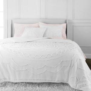 imageMartha Stewart Natalie King Size Duvet 3 Piece Set1 Duvet Cover 2 Pillow Shams Crinkle Velvet Texture Soft ampamp Royal Machine Wash 104quotx92quot with Button Closure ChampagneEmbroidered White
