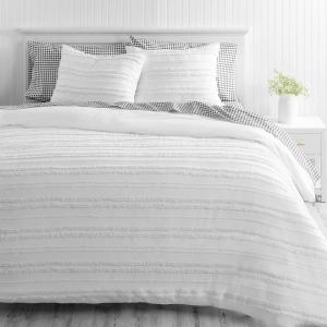 imageMartha Stewart Natalie King Size Duvet 3 Piece Set1 Duvet Cover 2 Pillow Shams Crinkle Velvet Texture Soft ampamp Royal Machine Wash 104quotx92quot with Button Closure ChampagneTextured White