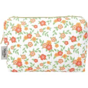 imageMartha Stewart Quilted Makeup Bag Compact Cosmetic Organizer for Women Small Zipper Pouch with PVC Lining 875quot x 4quot x 6quot Floral Cloud Dancer