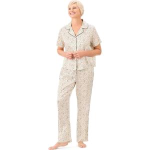imageMartha Stewart Silky Sleepwear for Women  Satin 2Pc Short Sleeve Notch Collar TopCapri Pant Pajama Set  Sleek and SoftEgret
