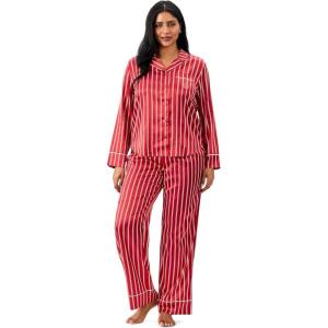 imageMartha Stewart Sleepwear for Women  Silky Satin 2Piece Long Sleeve Notch Collar Pajama Set  Sleek Soft ampamp AlluringJester Red