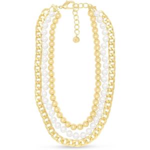 imageMartha Stewart Three Strand Pearl Gold Ball and Chain Necklace In Gold 18 Inches For Women