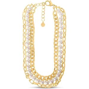 imageMartha Stewart Three Strand Pearl and Chain Necklace In Gold For Women