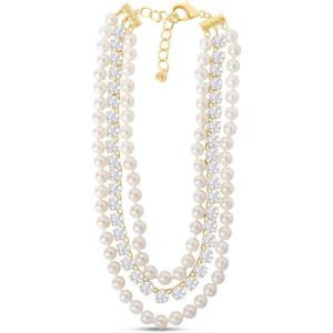 imageMartha Stewart Three Strand Pearl and Crystal Necklace In Gold 18 Inches For Women