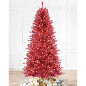 imageMartha Stewart Tinsel PreLit Artificial Christmas Tree 7 ft Clear Lights Pink  LED