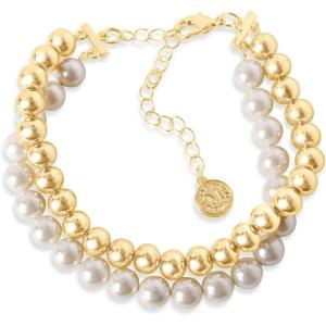 imageMartha Stewart Two Strand Pearl and Gold Ball Bracelet 7 Inches For Women