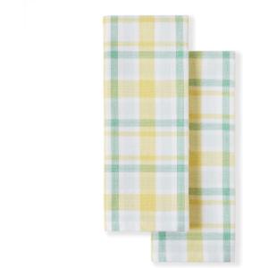 imageMartha Stewart Valley Plaid Kitchen Towel 2Pack Set Indigo 16quotx28quotYellow