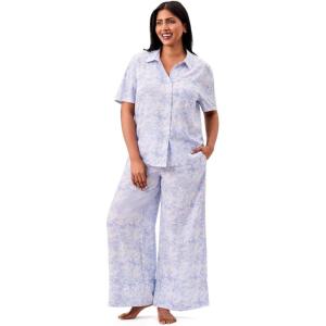 imageMartha Stewart Womens Crop Pant Pajama Set  Soft ampamp Breathable Sleepwear  2Pc Notch Collar Short Sleeve Button Down PJsDutch Canal