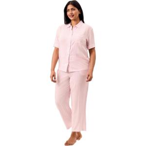 imageMartha Stewart Womens Pajama Capri Set  Lightweight Sleepwear  2Pc Capri Pant and Notch Collar Short Sleeve Button DownParfait Pink