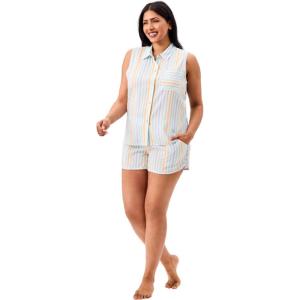 imageMartha Stewart Womens Pajama Set  Soft Breathable Sleepwear  2Pc Notch Collar Short Sleeve Button Down  Relaxed ComfortBright White
