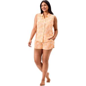 imageMartha Stewart Womens Pajama Set  Soft Breathable Sleepwear  2Pc Notch Collar Short Sleeve Button Down  Relaxed ComfortPeach Fuzz
