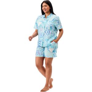 imageMartha Stewart Womens Short Sleeve Lightweight Pajama Set  Notch Collar Top ampamp Shorts  Soft Comfortable Rayon SleepwearSalt Air