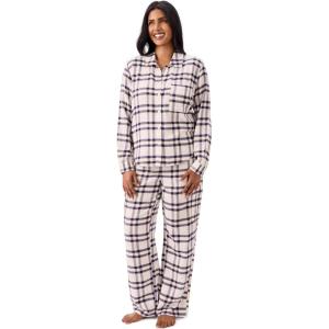 imageMartha Stewart Womens Utility Flannel Pajama Set  2Piece Notch Collar Long Sleeve Sleepwear Soft ampamp Cozy ComfortEgret