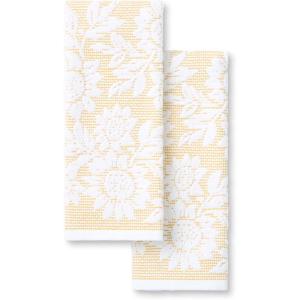 imageMartha Stewart Woodland Harvest Jacquard Leaves Kitchen Towel 2Pack Set 100 Cotton with Absorbent Honeycomb Texture Decorative Kitchen Towels Green 16quotX28quotYellow