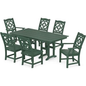 imageMartha Stewart by POLYWOOD Chinoiserie 7Piece Farmhouse Dining Set SandGreen