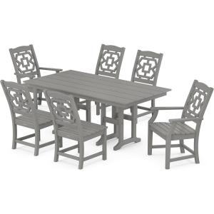imageMartha Stewart by POLYWOOD Chinoiserie 7Piece Farmhouse Dining Set SandSlate Grey