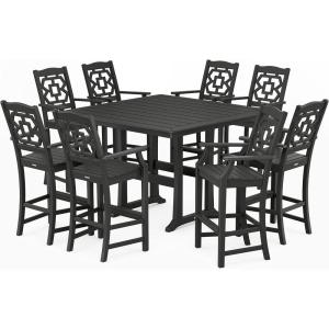imageMartha Stewart by POLYWOOD Chinoiserie 9Piece Square Bar Set with Trestle Legs SandBlack