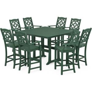imageMartha Stewart by POLYWOOD Chinoiserie 9Piece Square Bar Set with Trestle Legs SandGreen