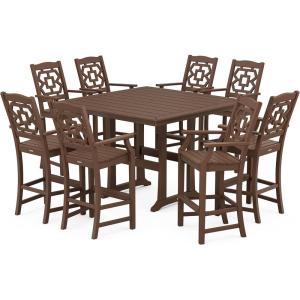imageMartha Stewart by POLYWOOD Chinoiserie 9Piece Square Bar Set with Trestle Legs SandMahogany