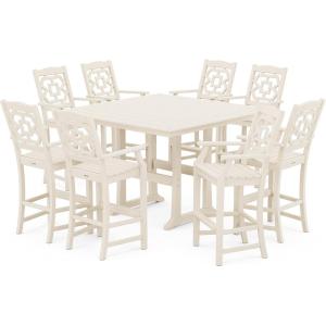imageMartha Stewart by POLYWOOD Chinoiserie 9Piece Square Bar Set with Trestle Legs SandSand