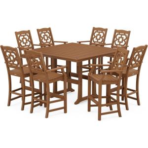 imageMartha Stewart by POLYWOOD Chinoiserie 9Piece Square Bar Set with Trestle Legs SandTeak