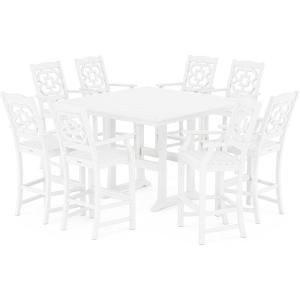 imageMartha Stewart by POLYWOOD Chinoiserie 9Piece Square Bar Set with Trestle Legs SandWhite