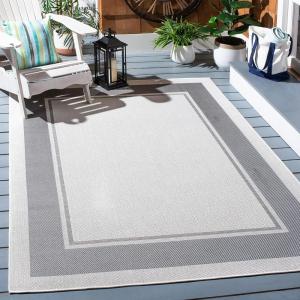 imageMartha Stewart x SAFAVIEH Outdoor Area Rug Collection  55quot x 77quot Ivory ampamp Beige Weather Resistant ampamp Washable Ideal for Patio Backyard Mudroom Deck Dining Space MSRO317BIvoryGrey