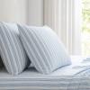 imageMartha Stewart  Queen Size Sheets Set Crisp amp Tailored Cooling Sheets with a Smooth Cotton Percale Lightweight Feel  Bed Sheets with Matching Pillowcases amp Fitted Sheet Francesca Stripe BeigeFrancesca Stripe Blue