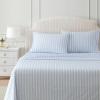 imageMartha Stewart  Queen Size Sheets Set Crisp amp Tailored Cooling Sheets with a Smooth Cotton Percale Lightweight Feel  Bed Sheets with Matching Pillowcases amp Fitted Sheet Francesca Stripe BeigeFrancesca Stripe Blue
