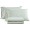 imageMartha Stewart  Queen Size Sheets Set Crisp amp Tailored Cooling Sheets with a Smooth Cotton Percale Lightweight Feel  Bed Sheets with Matching Pillowcases amp Fitted Sheet Francesca Stripe BeigeLeaves Green