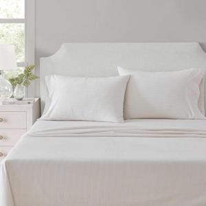 imageMartha Stewart  Queen Size Sheets Set Crisp amp Tailored Cooling Sheets with a Smooth Cotton Percale Lightweight Feel  Bed Sheets with Matching Pillowcases amp Fitted Sheet Francesca Stripe BeigeStripe White