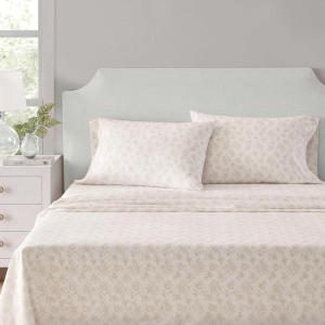 imageMartha Stewart  Queen Size Sheets Set Crisp amp Tailored Cooling Sheets with a Smooth Cotton Percale Lightweight Feel  Bed Sheets with Matching Pillowcases amp Fitted Sheet Francesca Stripe BeigeFloral White