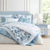 imageMartha Stewart  Queen Duvet Cover Set Smooth Sateen Front with Subtle Sheen amp Lightweight Cotton Percale Reverse 3 Piece Bed Set with Matching Pillowcases Sophia Stripe BlueGarden Path Embroidery Blue