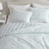 imageMartha Stewart  Queen Duvet Cover Set Smooth Sateen Front with Subtle Sheen amp Lightweight Cotton Percale Reverse 3 Piece Bed Set with Matching Pillowcases Sophia Stripe BlueCopper Vines Blue