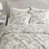 imageMartha Stewart  Queen Duvet Cover Set Smooth Sateen Front with Subtle Sheen amp Lightweight Cotton Percale Reverse 3 Piece Bed Set with Matching Pillowcases Sophia Stripe BlueAvery Floral Grey