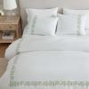 imageMartha Stewart  Queen Duvet Cover Set Smooth Sateen Front with Subtle Sheen amp Lightweight Cotton Percale Reverse 3 Piece Bed Set with Matching Pillowcases Sophia Stripe BlueGarden Path Embroidery Green