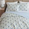 imageMartha StewartChloe 100 Cotton Quilt SetPercale Breathable Bedroom Decor Soft amp Machine Washable 3Piece Bedding Set WhiteBedford BlueClver Green