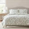 imageMartha Stewart  Queen Duvet Cover Set Smooth Sateen Front with Subtle Sheen amp Lightweight Cotton Percale Reverse 3 Piece Bed Set with Matching Pillowcases Sophia Stripe BlueHazel Floral Beige