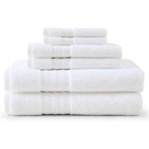 imageMartha Stewart  Bath Towels Soft amp Absorbent 100 Cotton Towels Plush 700 GSM 6Piece Bathroom Towel Set with Textured Dobby Weave Skyland Manor GreenSkyland Manor White