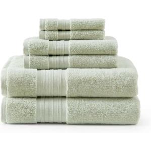 imageMartha Stewart  Bath Towels Soft amp Absorbent 100 Cotton Towels Plush 700 GSM 6Piece Bathroom Towel Set with Textured Dobby Weave Skyland Manor GreenSkyland Manor Green