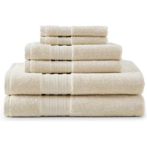 imageMartha Stewart  Bath Towels Soft amp Absorbent 100 Cotton Towels Plush 700 GSM 6Piece Bathroom Towel Set with Textured Dobby Weave Skyland Manor GreenSkyland Manor Beige