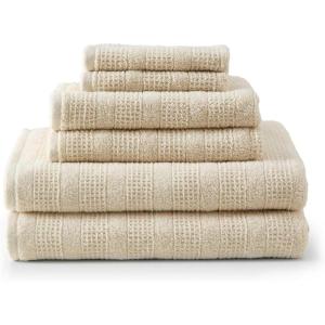 imageMartha Stewart  Bath Towels Soft amp Absorbent 100 Cotton Towels Solid 500 GSM 6Piece Bathroom Towel Set with Textured Weave Bedford Cottage GreenBedford Cottage Beige